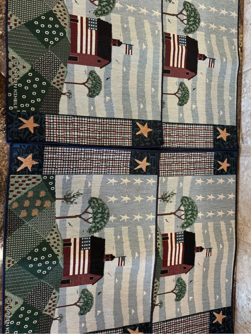 Warren Kimble Set 4 Americana Barn Flag Tapestry Placemats Made in USA